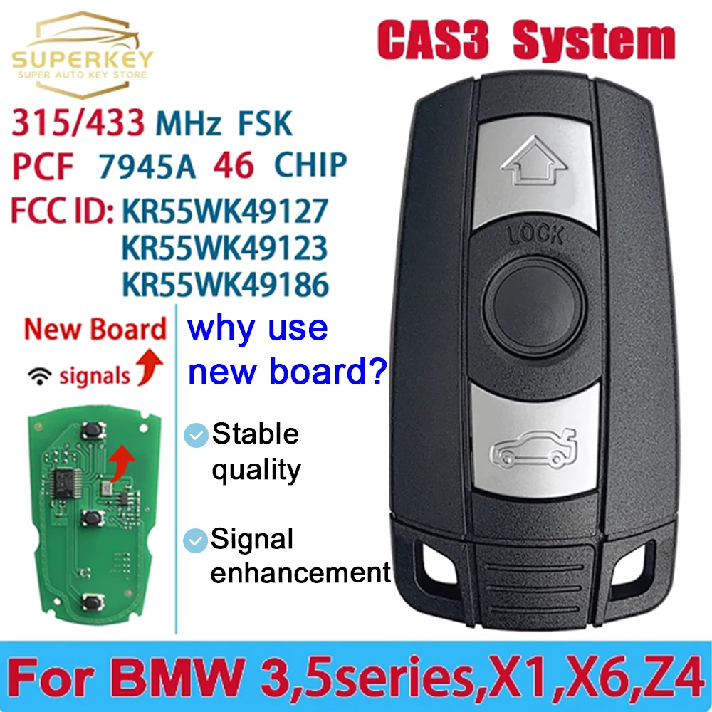 

SUPERKE YKR55WK49127 KR55WK49123 KR55WK49186 PCF7945 Чип 315/868 МГц Дистанционный смарт-ключ от автомобиля для BMW 1/3/5/7 серии 2006-2012 CAS3