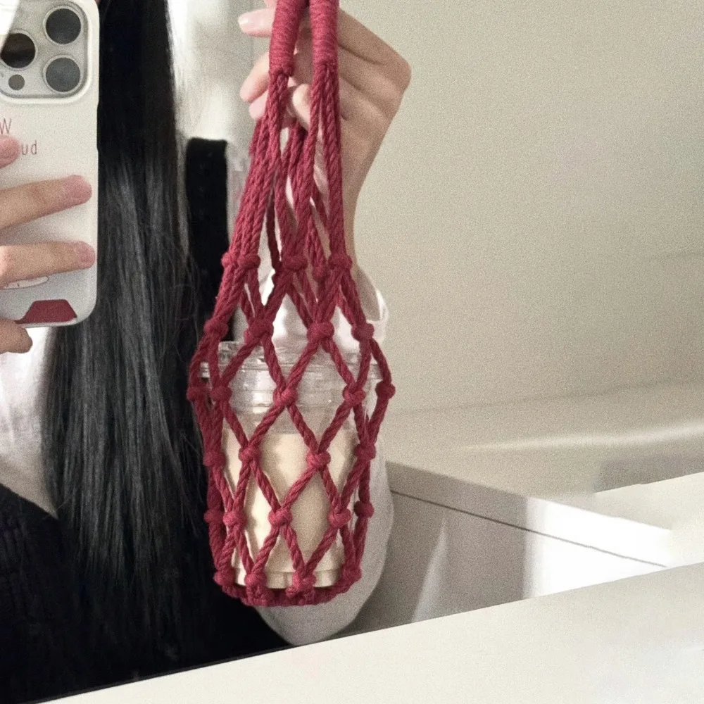 Вязаный крючком подстаканник Fiona ручной работы Сетчатая Сумка для чашек бутылок