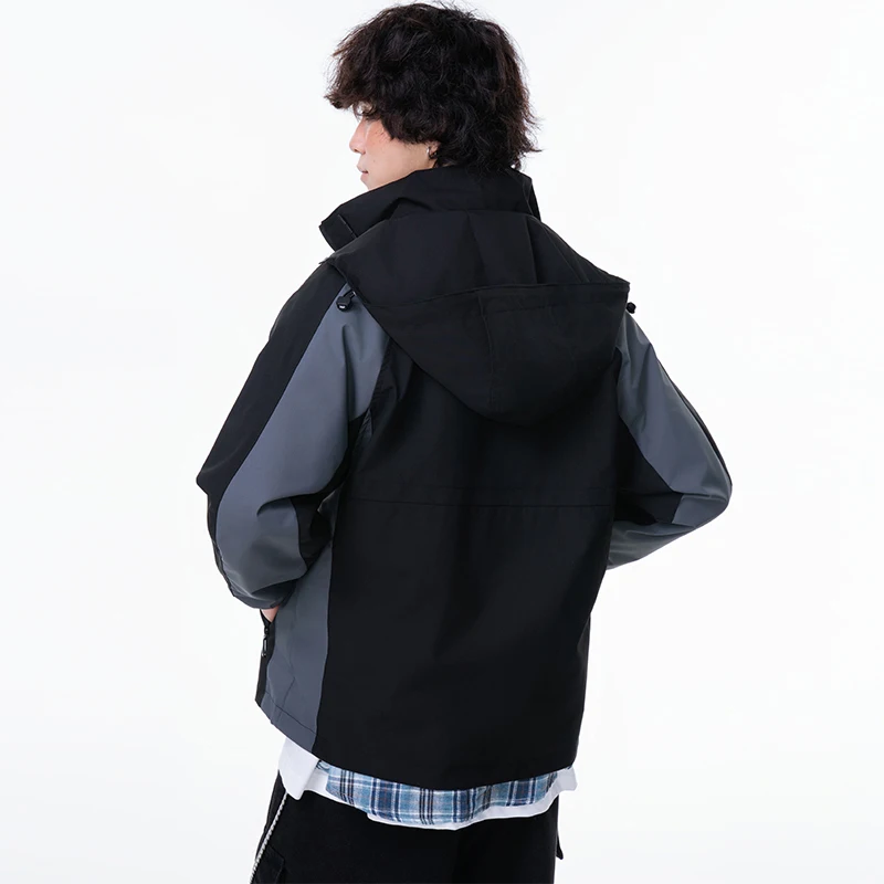 Ei Zhenvis Лоскутная цветная подходящая дышащая износостойкая куртка с капюшоном