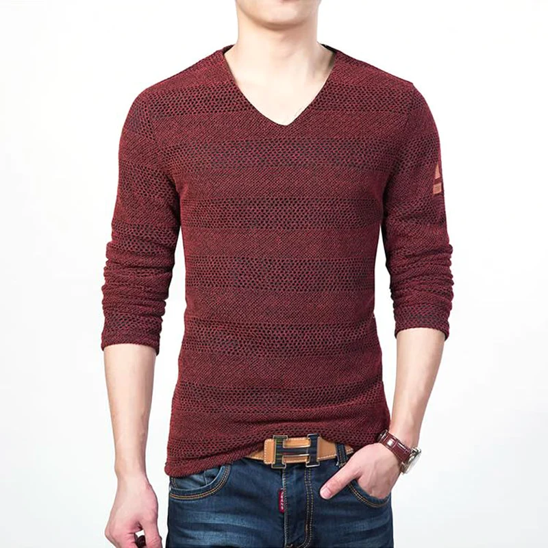 

Men t-shirt slim V-neck long sleeve t-shirts male student large size dress undershirt