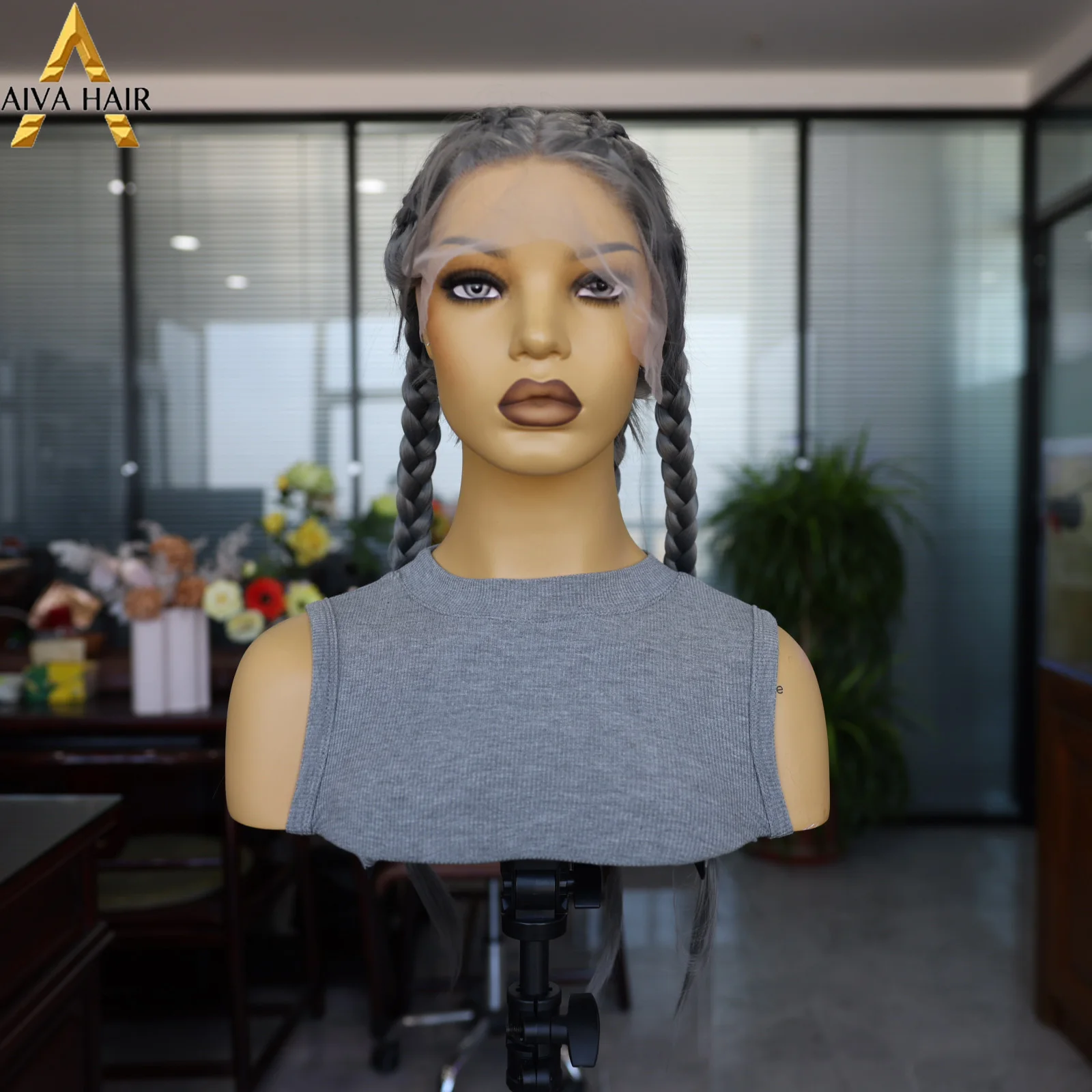 Синтетический парик спереди с косами серые длинные 4-прядие косы подходят для