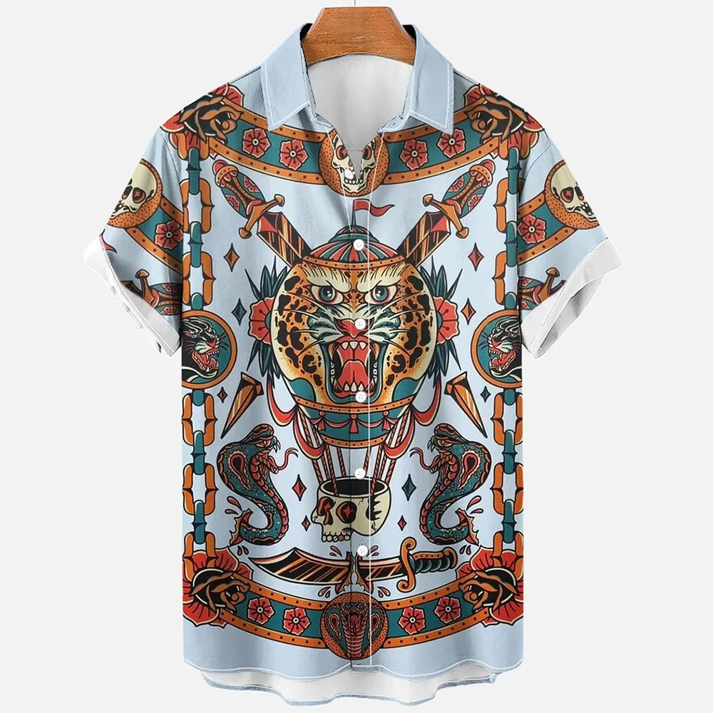 

New Pattern Polyester Men's Wear Short Sleeve Shirt Printed Clothes Lapel Summer Leisure Originality Interest Sandy Beach Hawaii