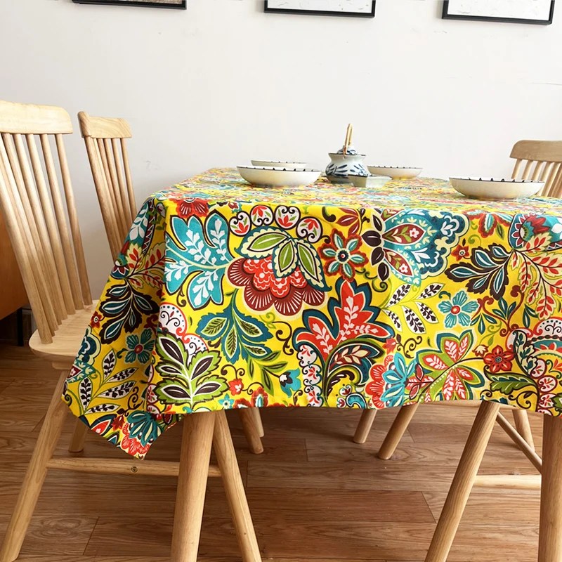 

Floral Pattern Tablecloth Heavyweight Burlap Cotton Canvas Tablecloths Fabric with Folk Art Abstract for Rectangle Tables