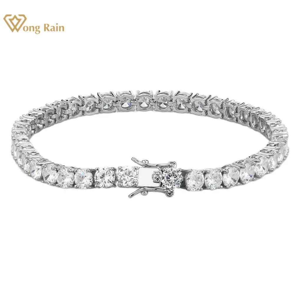 

Wong Rain Hip Hop Rock 100% 925 Sterling Silver Created Moissanite Gemstone Tennis Chain Bracelet Bangle Fine Jewelry Wholesale