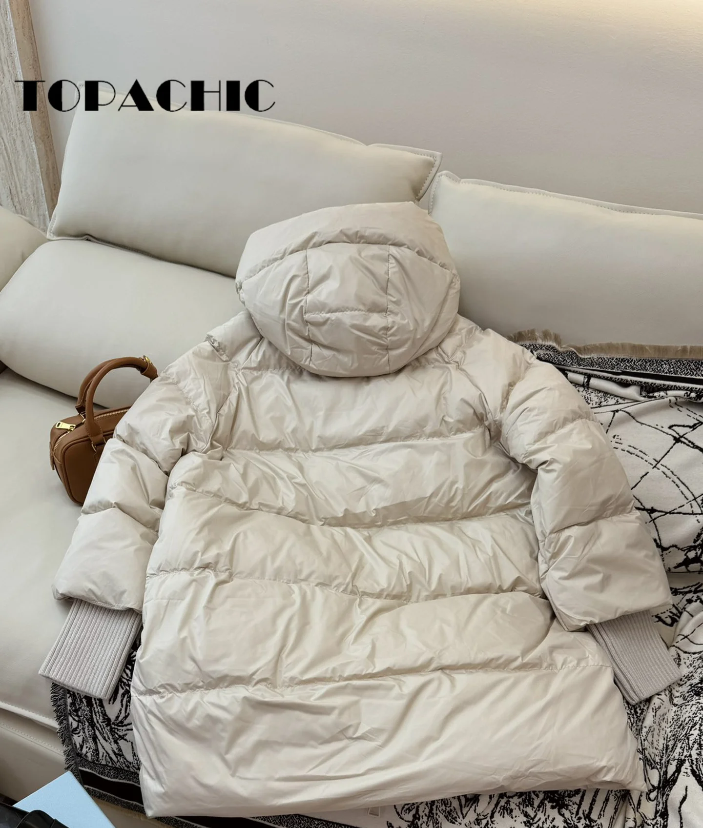 9 5 TOPACHIC-Женский зимний новый пуховик средней длины с капюшоном на молнии в рубчик