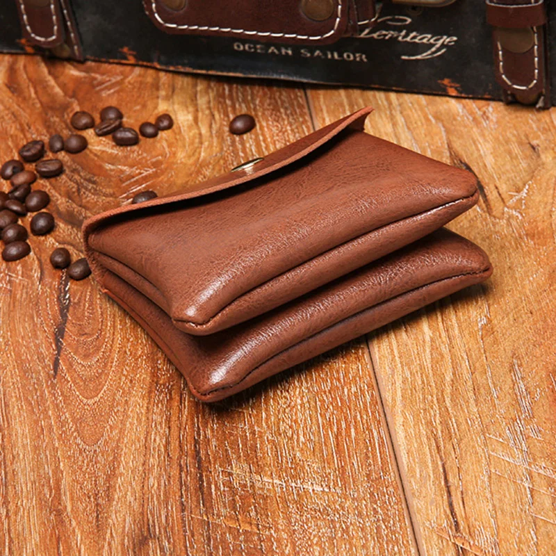 Retro Double Layer Coin Purse Slim Leather Wallet with Credit ID Card Pocket Money Bag Case for Men Mini Women Business Purse