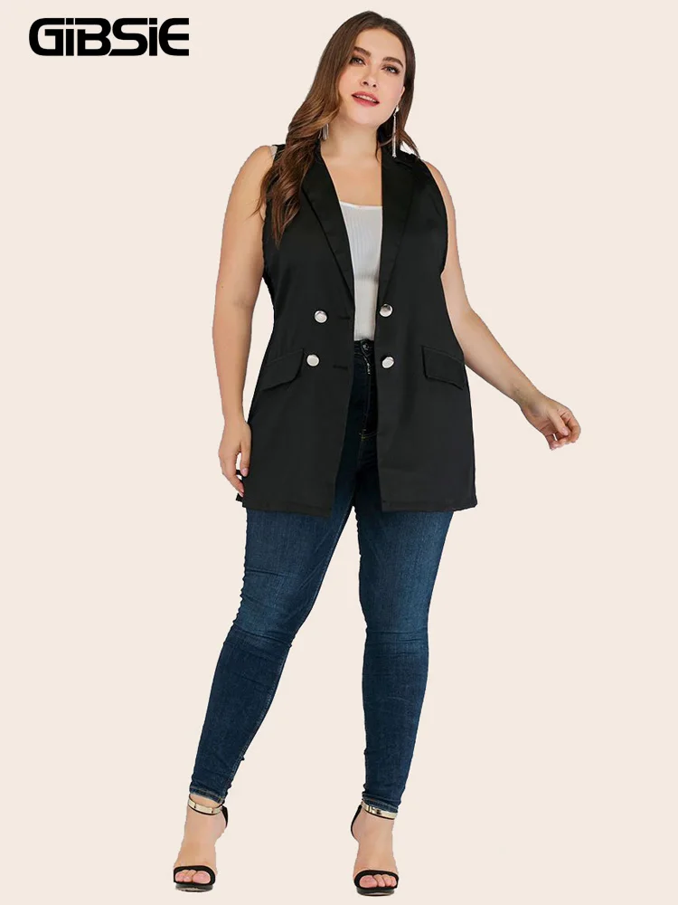 Женский жилет без рукавов GIBSIE длинный двухслойный черный с отложным воротником