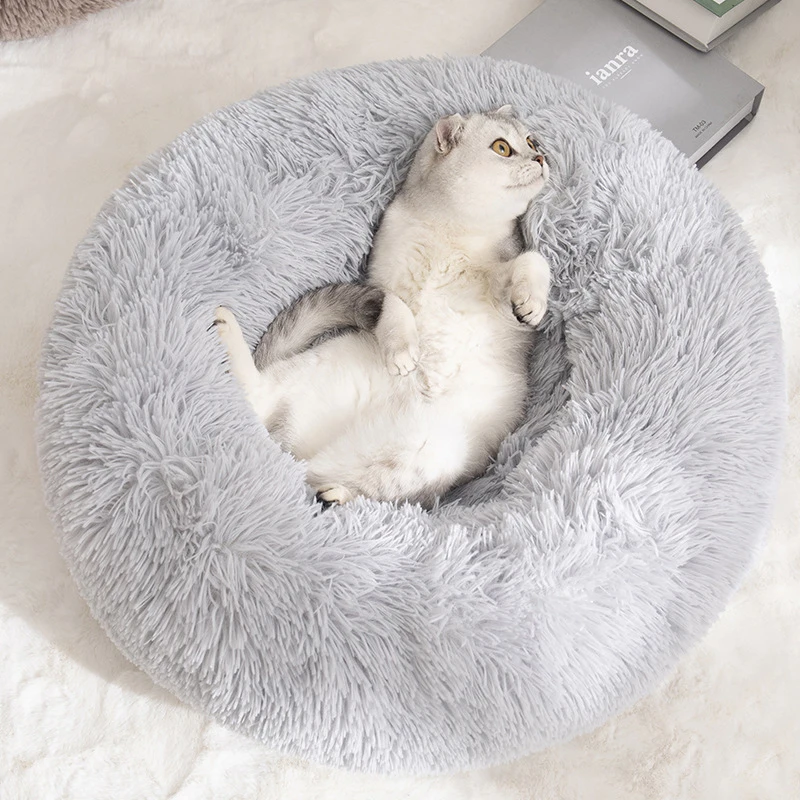 

Pet Nest Plush Round Deep Sleep Warm Pad Removable Hand Washable Bottom Non-Slip Soft Non-Fading Semi-Encircling Design