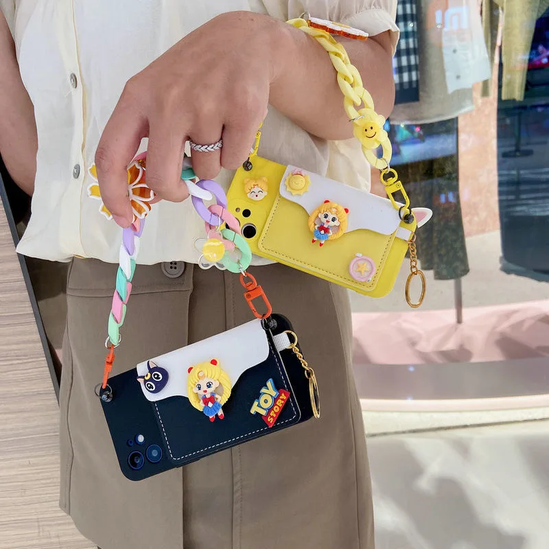 

Sailor Moon with Carry Rope Card Sleeve Phone Cases For iPhone 13 12 11 Pro Max XR XS MAX 8 X 7 SE 2020 Back Cover