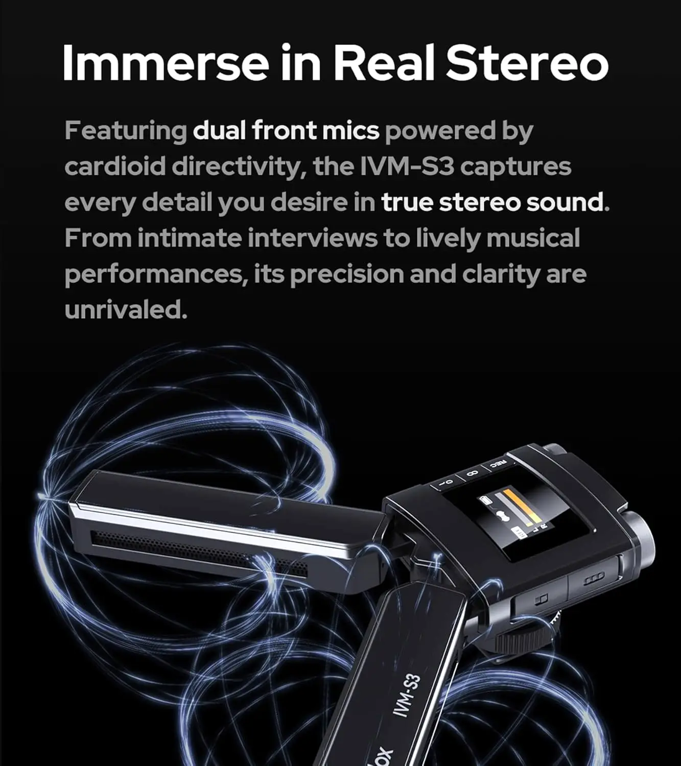 Фото Регулируемый стереомикрофон Godox IVM-S3 0-180° °   Универсальный двойной кардиоидный микрофон для камеры, смартфона, интервью, музыки №3