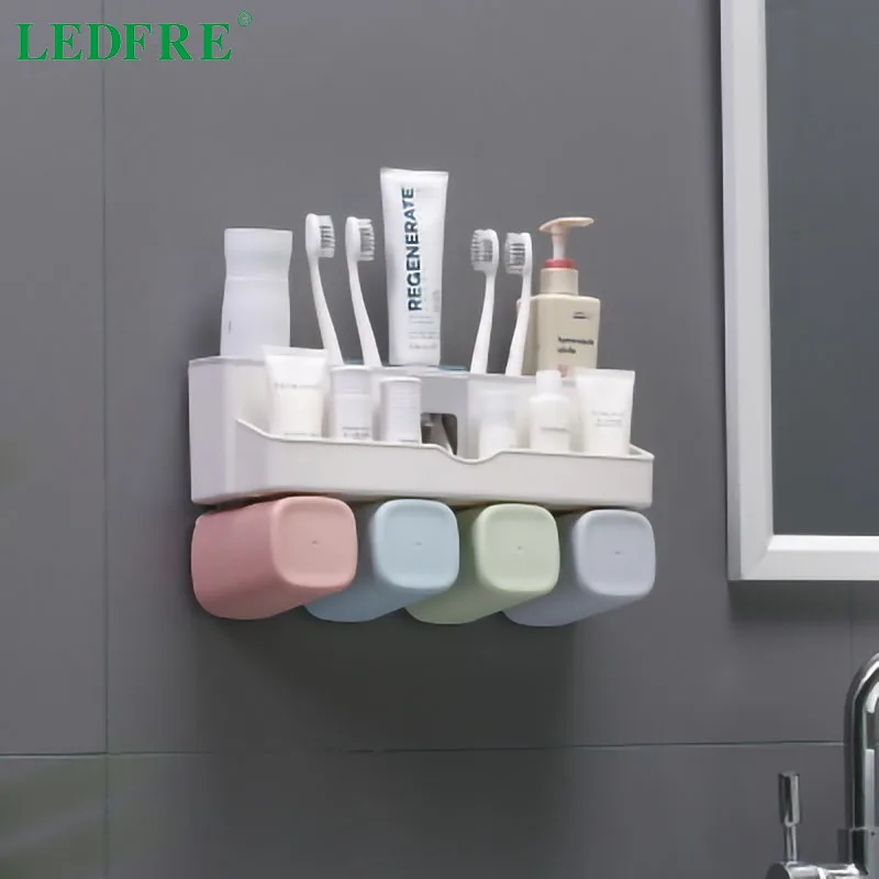 

LEDFRE Toothbrush Holder Set Toothpaste Squeezer Home Bathroom Wall-mounted Punch-free Mouthwash Cup LF71050