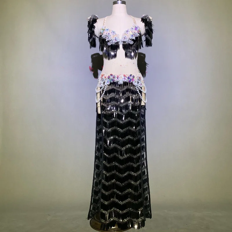 Костюм для танца живота бюстгальтер с камнями пожилых людей + юбка кисточками 2