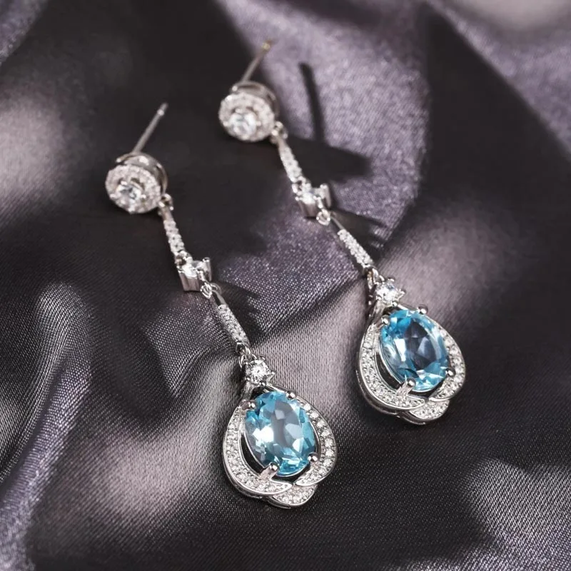 CSJ натуральная синяя серьга с топазом из стерлингового серебра 925 пробы аметист