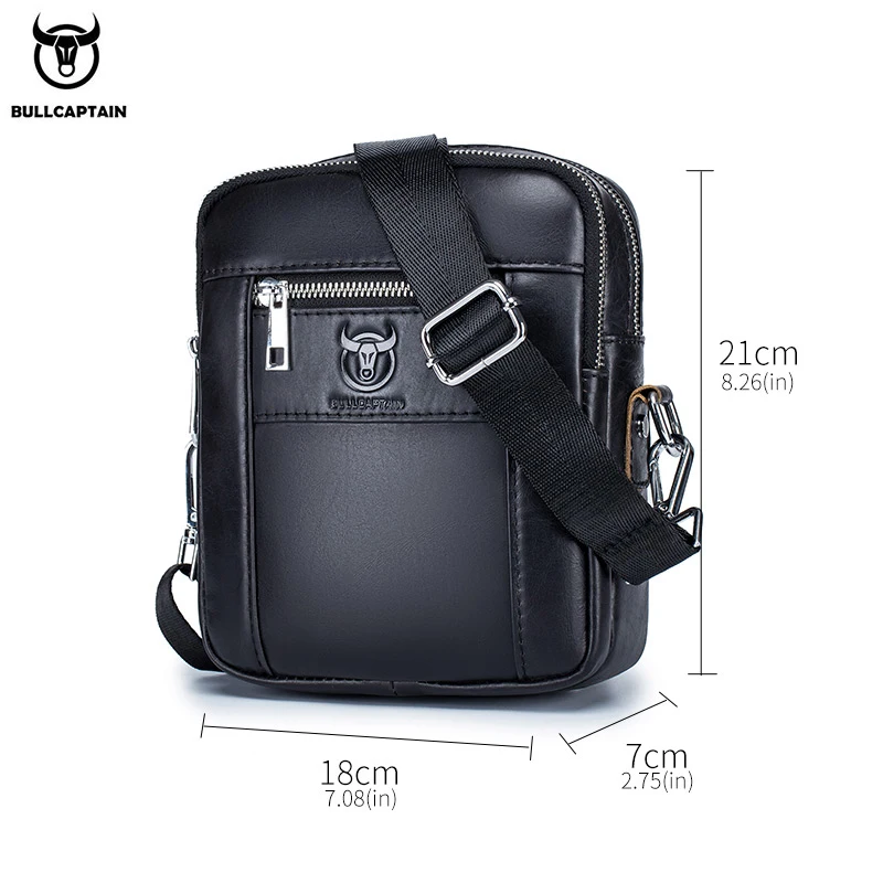 BULLCAPTAIN new men's genuine leather messenger bag simple fashion casual one shoulder top layer leather small leather bag