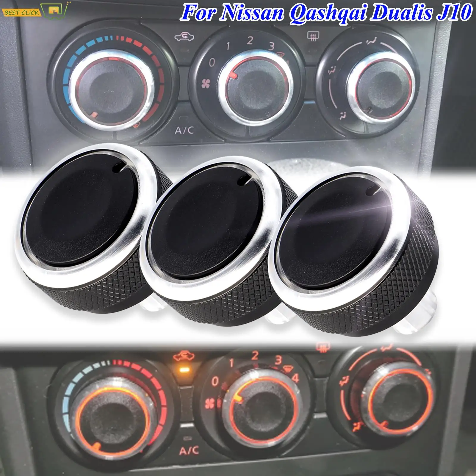 

3 шт./комплект для Nissan Qashqai Dualis J10 2006-2013, ручка кондиционера из алюминиевого сплава, ручка переменного тока, кнопка переключения тепла