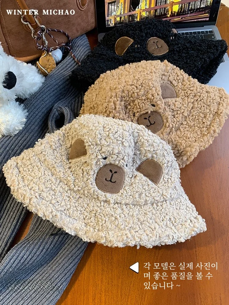 Новинка 2024 женская зимняя милая плюшевая шапка в рыбацком стиле корейская