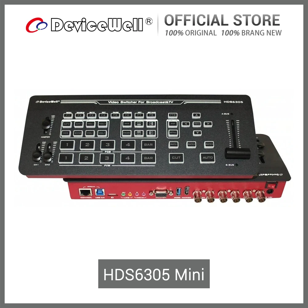 

DeviceWell HDS6305 Mini 4-CH SDI Input Rtmp Network Stream One-click Record Video Switcher for Broadcast TV Studio