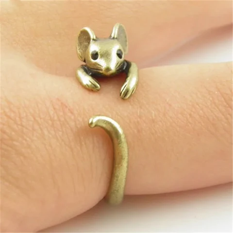Женское Открытое кольцо в форме милой мыши, серебряного цвета