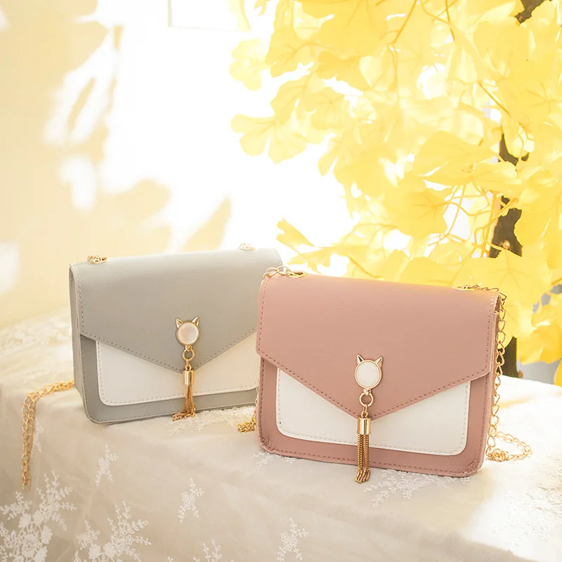 

Luxury Women Shoulder Bag Tassel Chain Shoulder Small Square Bag Messenger Crossbody Bag Pearl Cat Bolsa Feminina