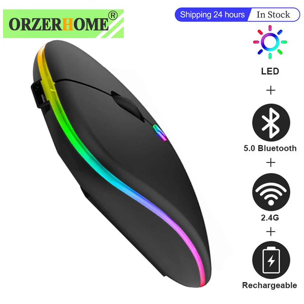 

ORZERHOME Wireless Mouse RGB Rechargeable Bluetooth Mice Wireless Computer Mause LED Backlit Ergonomic Gaming Mouse For Laptop