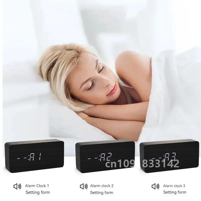 Деревянные квадратные светодиодные умные будильники для спален цифровые