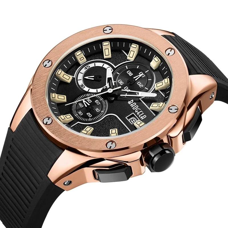

BAOGELA Luxury Brand Men Silicone Sports Watches Fashion Army Watch Man Chronograph Quartz Wristwatch Relogio Masculino Rose