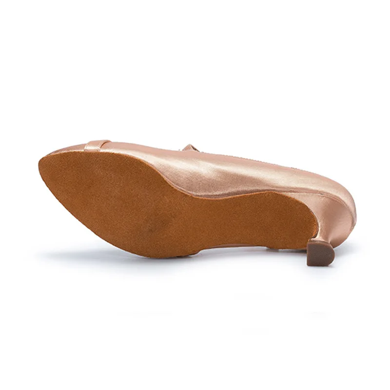 White Khaki High quality made Satin Ballroom Dance Shoes 5cm to 6cm Heel Closed Toe Standard Elegance Latin Ballroom Dance Shoes