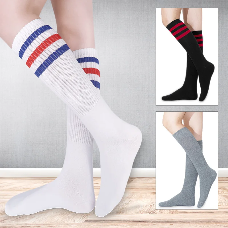 5pairs Three Bars Knee Length Socks Calf Socks Sports Soccer Socks Bunching Socks Middle-Long Stockings