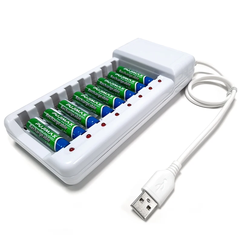 

8 Slots USB Fast Charging AAA and AA Battery Charger Short Circuit Protection Rechargeable Battery Station High Quality