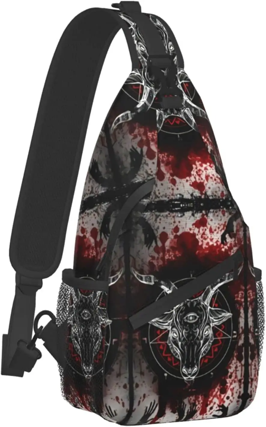 

Pentagram With Demon Baphomet Satanic Goat Head Sling Bag Crossbody Shoulder Backpack Unisex Chest Bag for Travel Hiking Daypack