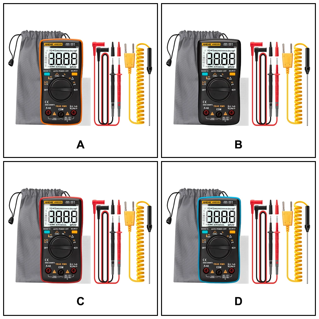 

ANENG AN8009 Backlight LCD Multimeter Digital Display Capacitance Tester Voltmeter Meter Electronic Detector Orange