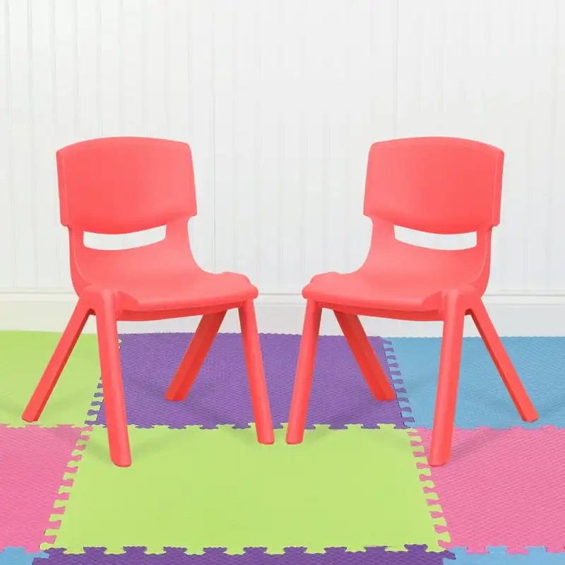 

2 Red Plastic Stackable School Chair with 12" Height