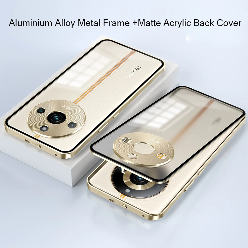 Aluminium Alloy Metal Frame Bumper for OPPO Realme 11 Pro Plus Case Matte Acrylic Back Cover Camera Lens Protector Case Funda