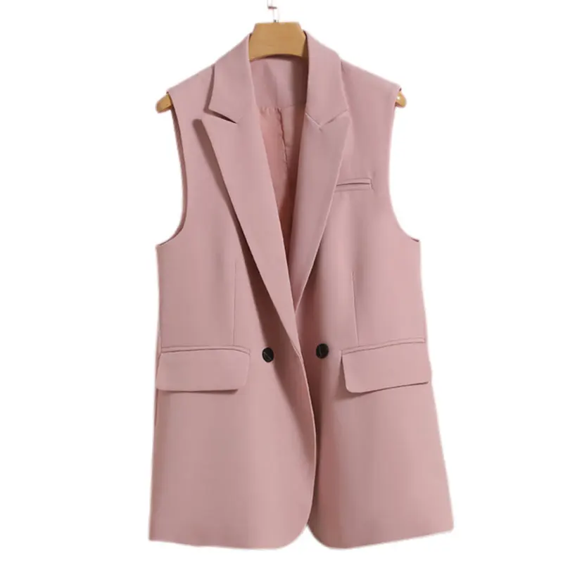 Женский однотонный двубортный жилет розовый жакет без рукавов с