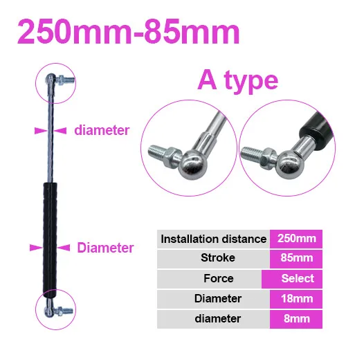 

Складная петля с газовой пружиной 18*8, 50N-500N/5 кг-50 кг, опора для подъема силы, расстояние хода 85 мм, отверстие, центральное расстояние 250 мм