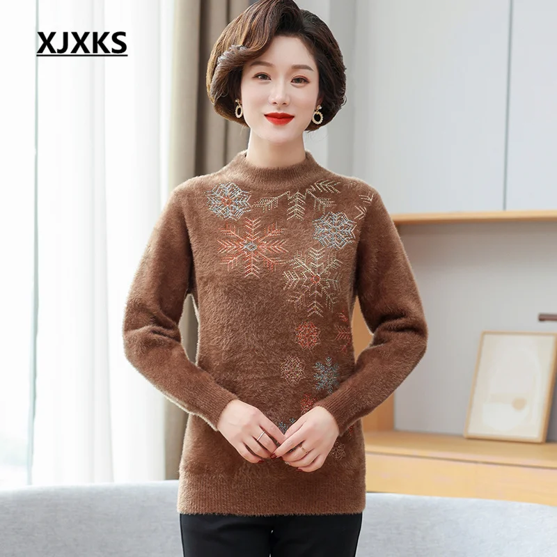

XJXKS 2022 Winter New Women's Turtleneck Sweater Thickened Warm Loose Oversize High-end Knitted Pullover Sueters De Mujer