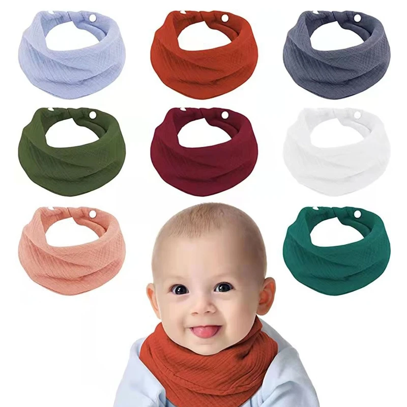 

3 Pcs Baby Feeding Drool Bibs Saliva Towel Triangle Scarf Bandana Soft Cotton Gauze Double-Layers Snap Button Burp Cloth