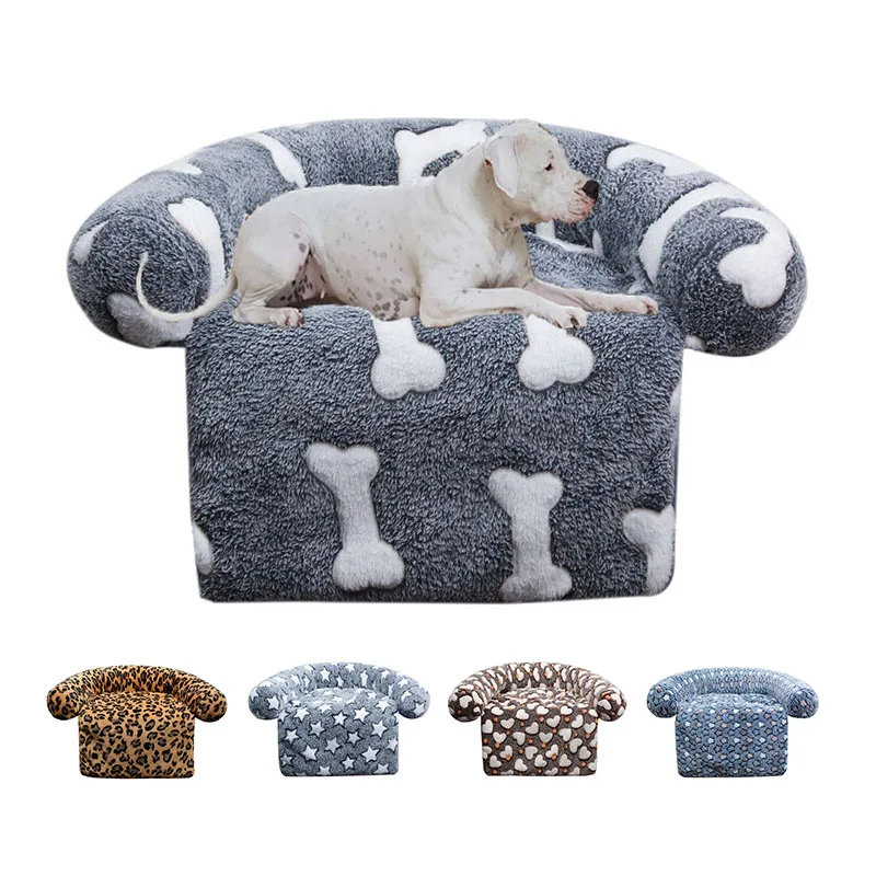 

Новая Большая кровать для собаки, диван с мультяшными принтами, плюшевые теплые мягкие Нескользящие всесезонные универсальные съемные и моющиеся гнезда для домашних животных
