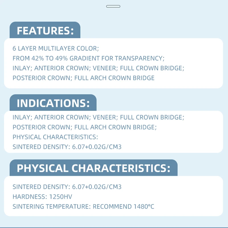 Циркониевый блок 3D PRO Многослойный 98 мм C3 Прозрачность 42%-49% Продукт Cad Cam Roland