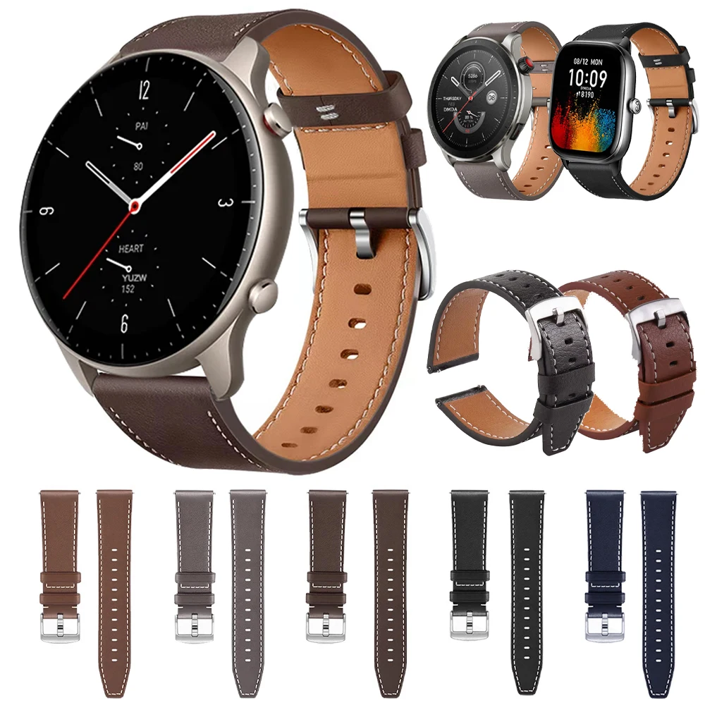 Ремешок для часов Huami Amazfit GTR4/Bip 5/GTR 3 Pro/GTR2/2e/Stratos браслет из натуральной кожи GTS 4/3/2 20