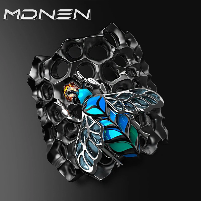 

2023 New Creative Drop Glue Blue Bee Nest Ring Exaggerated Cyberpunk Style Women Men's Jewelry Party Gift