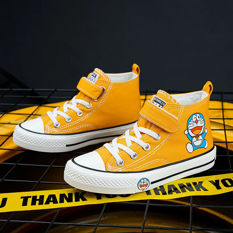 Yellow Cartoon High-top Boys Shoes Skateboard Breathable Canvas Kids Sneakers Anime Sports Shoes for Children basket garcon 2022
