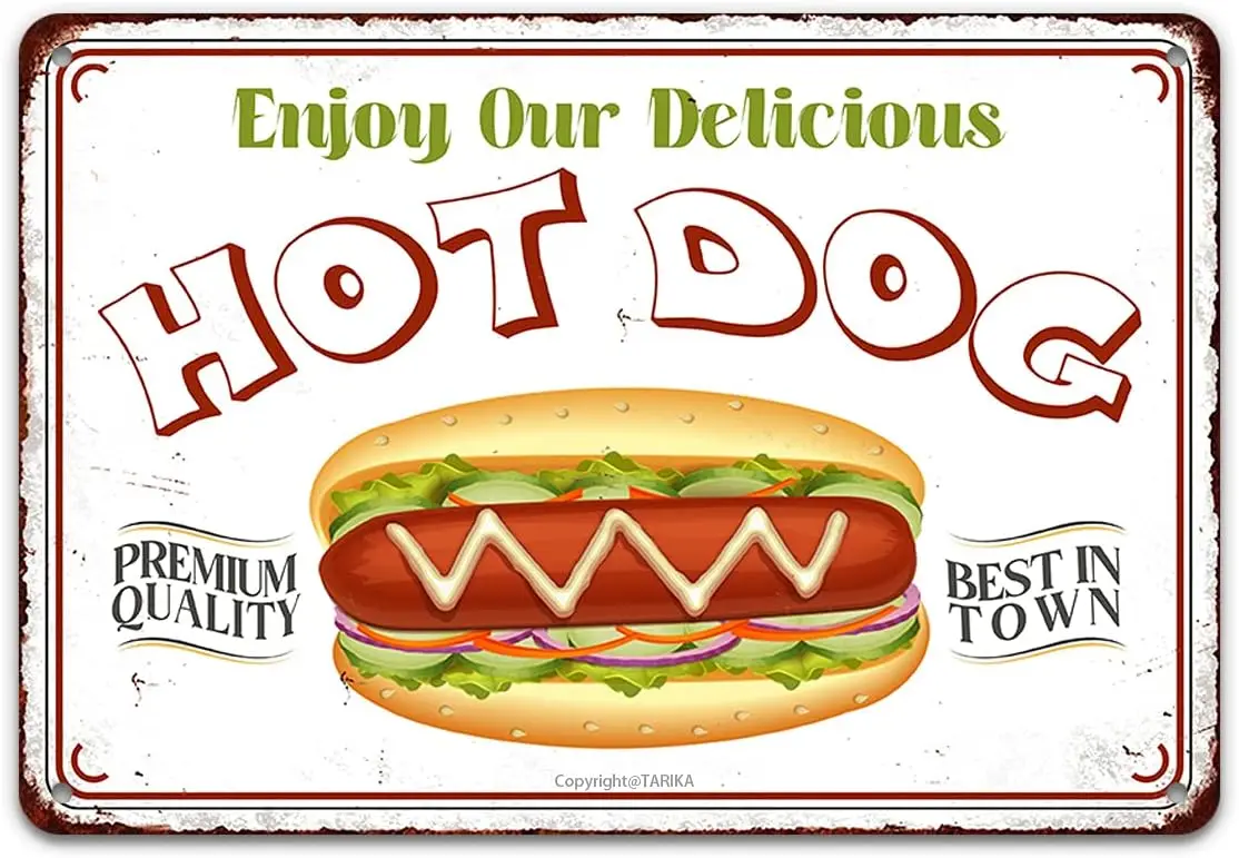 Жестяной знак хот-дог наслаждайтесь нашим вкусным хот-догом лучший в городе