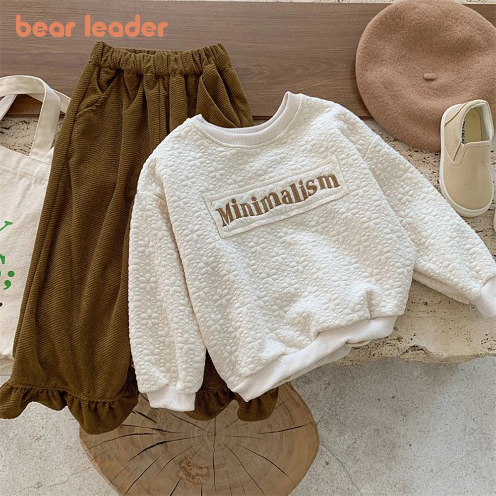 

Bear Leader/комплект с капюшоном для девочек, детская толстовка с вышитыми буквами, повседневные Широкие штаны в иностранном стиле комплект из д...