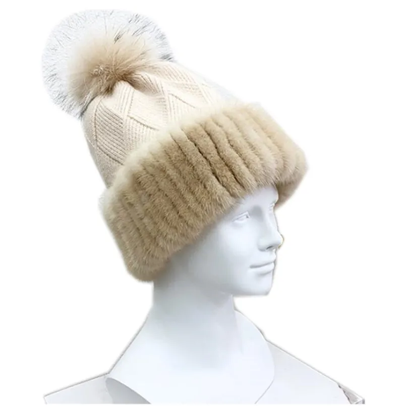 Ladies Knitted Hat Winter Leisure Business Natural Mink Fur Trimmed Fashion Warm New Cap