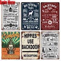 vintage cabin rules metal decor outdoor hunting man cave backyard sign letters metal tin sign house camping wall stickers wy223