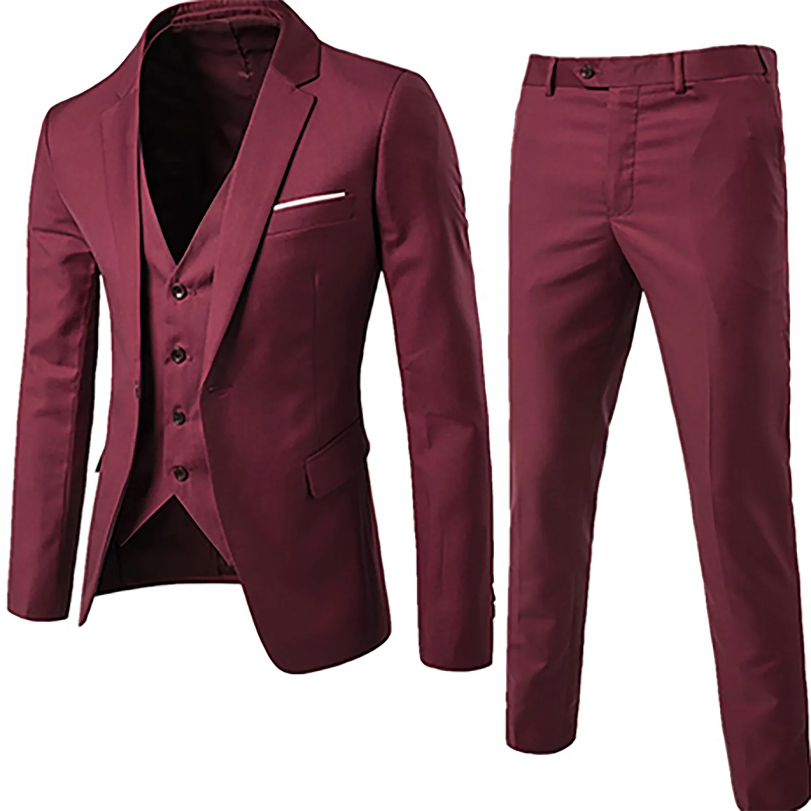 2022 New Arrival Wine Red Men Suits 3pieces Jacket Pant Vest High Quality Slim Fit Blazer Formal Prom Terno Clothes Fashion Hot