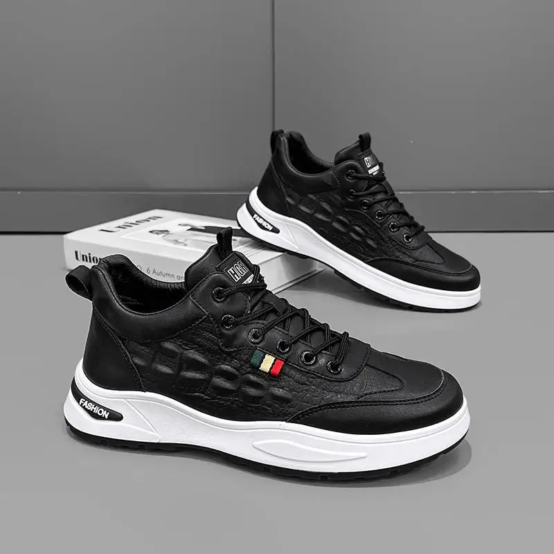 

Black Chef Shoes Men's Autumn Kitchen Work Wear-Resistant Youth Casual Leather Shoes Men's Sneakers Sports Labor Protection Fash