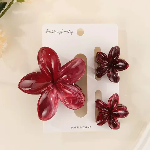 3 шт./компл., винно-красный цветок, коготь для волос, женская летняя пляжная милая гавайская заколка для волос, мраморная случайная текстура, зажим для волос с хвостиком, головной убор