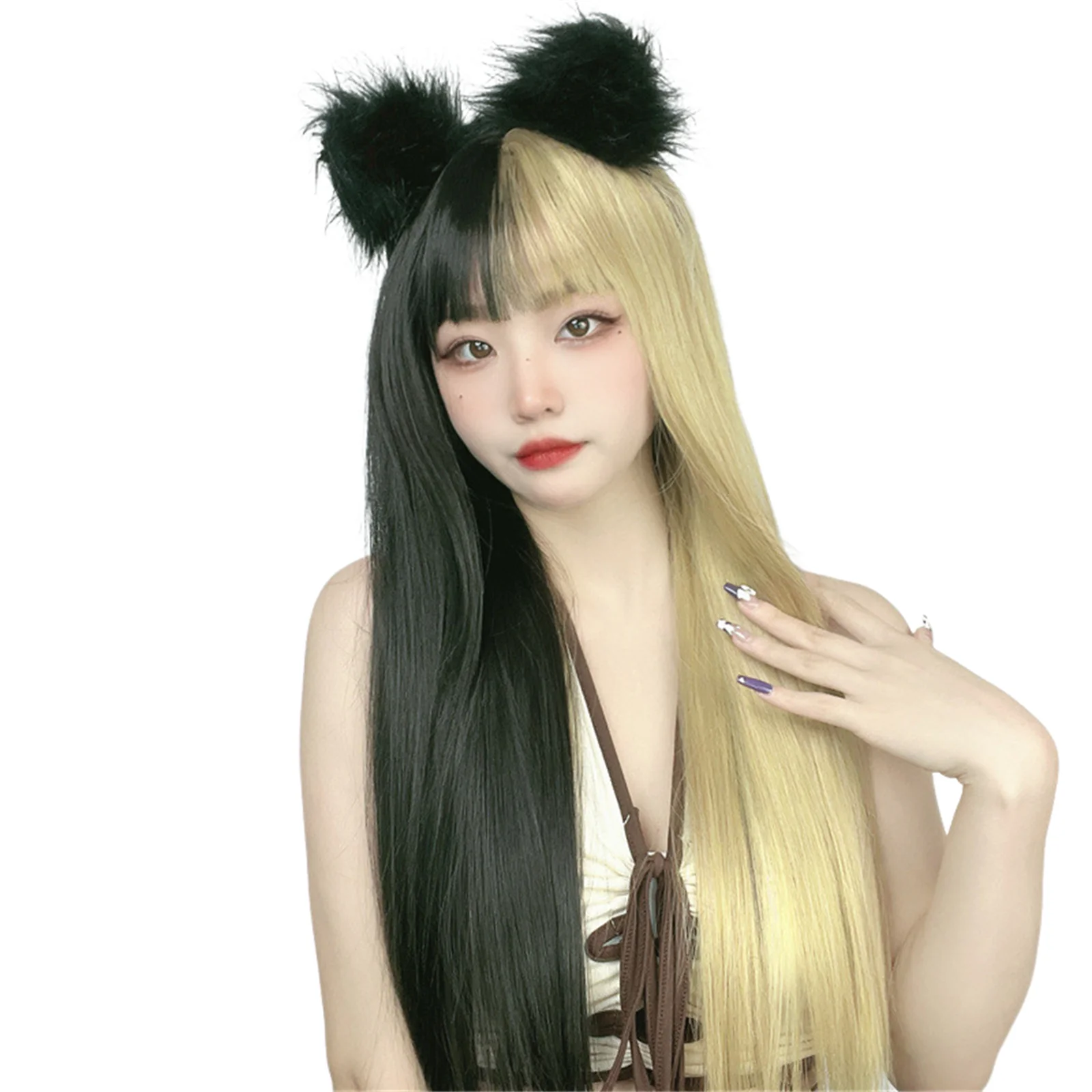 Женский длинный парик для косплея черные и желтые волосы реквизит ролевых игр